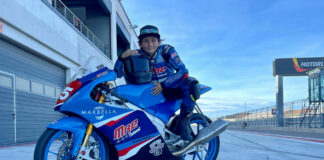 American Mikey Lou Sanchez and his new MRE Talent Team Beon PreMoto3 racebike. Photo courtesy Sanchez Racing.