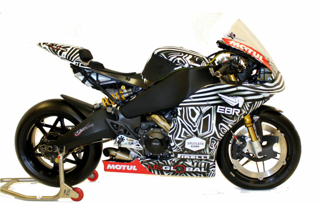 The Splitlath Motorsport EBR 1190 RS Superbike that Mark Miller raced at the Isle of Man TT and Macau Grand Prix. Photo courtesy NCCR.