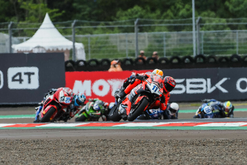 Nicolo Bulega (11) started from pole position but finished Race One in fifth. Photo courtesy Dorna.