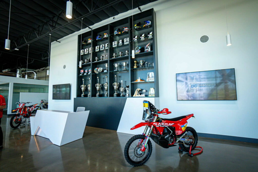 Some of the many racing accomplishments of KTM are on display in the lobby of the new KTM North America headquarters. Photo courtesy KTM North America.