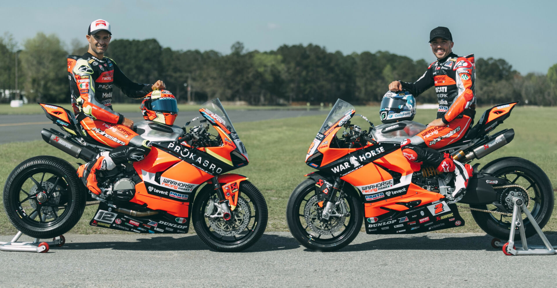 Xavi Fores (left) and Josh Herrin (right) and their Ducati Panigale V2 racebikes. Photo courtesy Ducati.