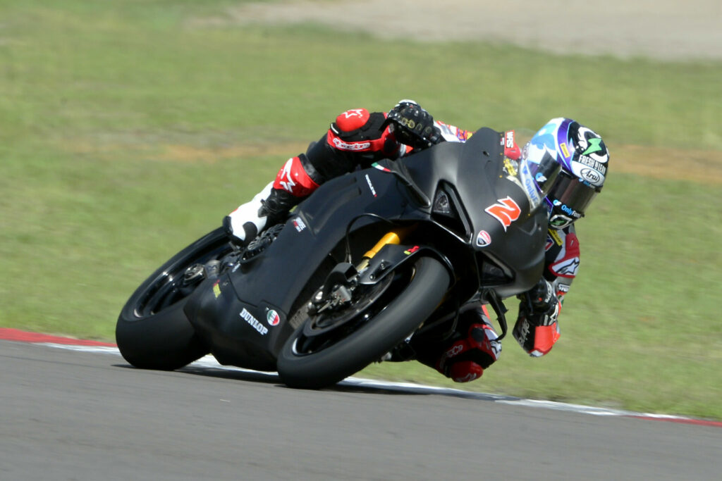 Josh Herrin (2) took advantage of the test to get some seat time on his Warhorse HSBK Racing Ducati New York Panigale V4 R Superbike. Photo by Lisa Theobald.