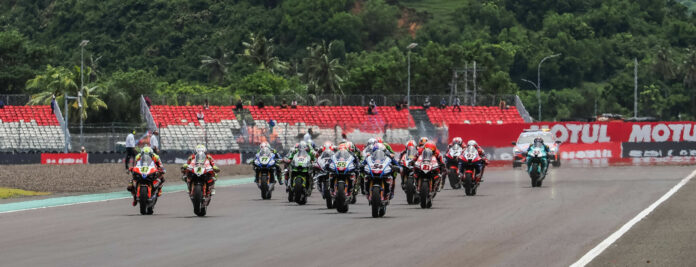 The start of World Superbike Race One at Mandalika International Street Circuit. Photo courtesy Dorna. The start of World Superbike Race One at Mandalika International Street Circuit. Photo courtesy Dorna.