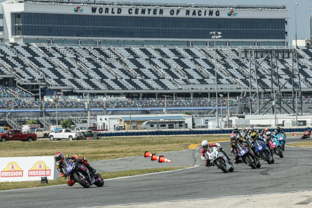 Gus Rodio (96) ran away and hid in REV'IT! Twins Cup Race One at Daytona. Photo By Brian J. Nelson, courtesy MotoAmerica.