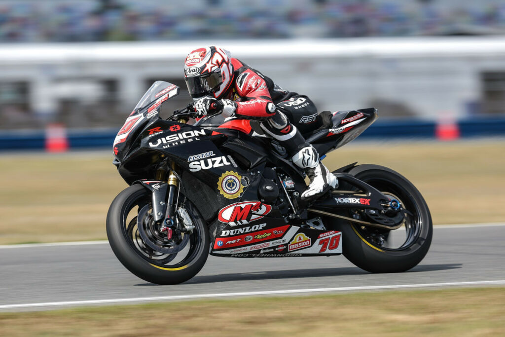 Even with some technical issues, Tyler Scott (70) shows that he has the speed for the upcoming MotoAmerica season. Photo courtesy Suzuki Motor USA, LLC.