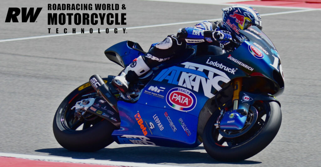 American Joe Roberts (16) finished 14th in the Moto2 race on his Italtrans Kalex.