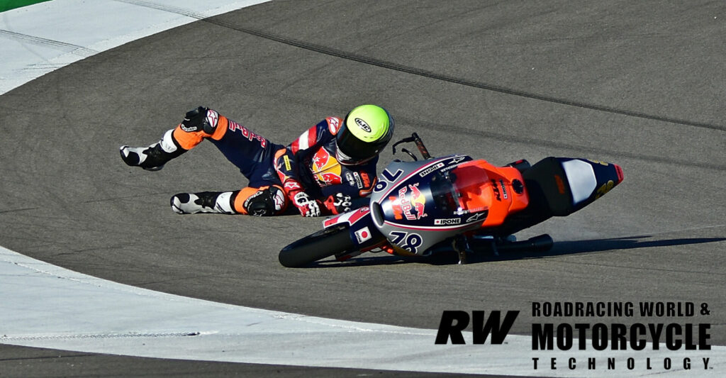 Jakob Rosenthaler (78) crashed out of Sunday morning's Red Bull MotoGP Rookies Cup race. Photo by Michael Gougis.