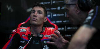 Aleix Espargaro (left), as seen at the pre-season test at Portimao. Photo courtesy Aprilia.