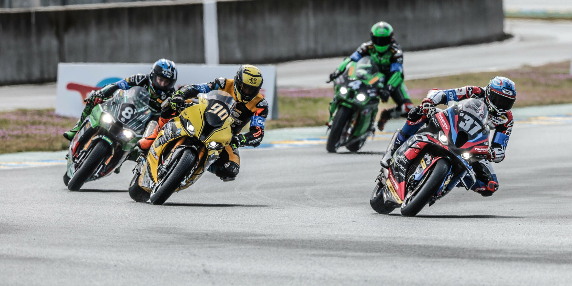 BMW Motorrad World Endurance Team's Markus Reiterberger (37) leads a group of riders during practice Thursday at the 24 Hours of Le Mans. Photo courtesy FIM EWC.