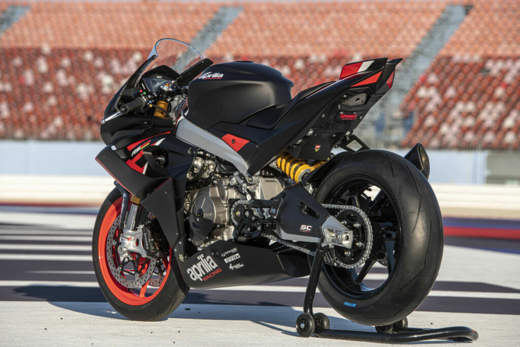 The race-ready, limited-edition Aprilia RS 660 Trofeo comes with Pirelli Supercorsa V3 SC1 tires. Photo courtesy Aprilia.