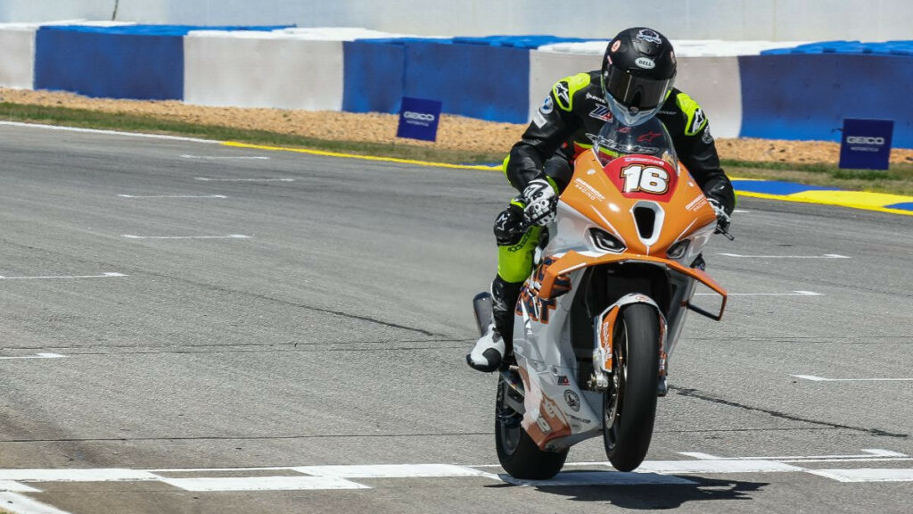 Ezra Beaubier (16) was one of three riders to win their first career MotoAmerica races on Saturday at Road America with the Californian taking victory in the Stock 1000 class. Photo by Brian J. Nelson.
