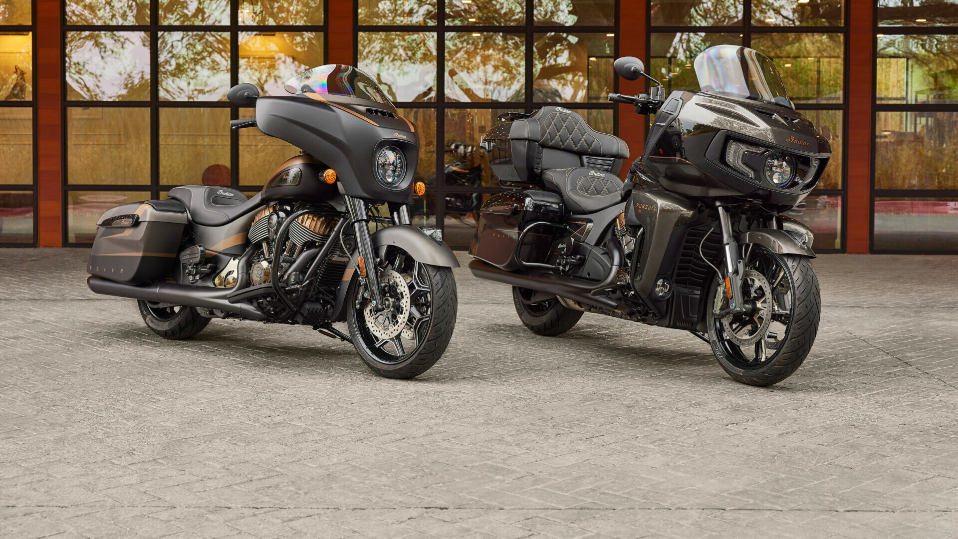 Indian's 2023 Chieftain Elite (left) and Pursuit Elite (right). Photo courtesy Indian Motorcycle.