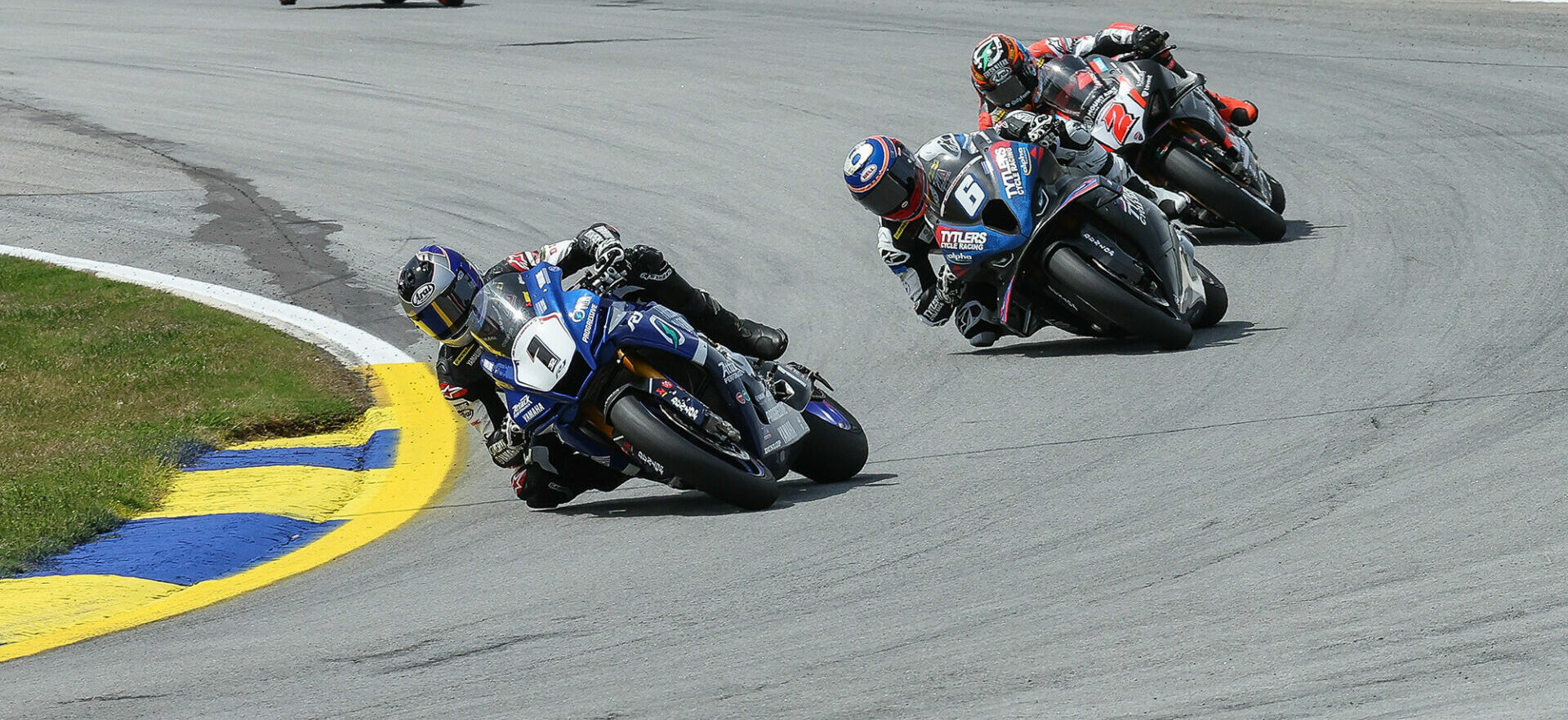 Jake Gagne (1), Cameron Beaubier (6), and Josh Herrin (2) in action at Road Atlanta. Photo courtesy Yamaha.