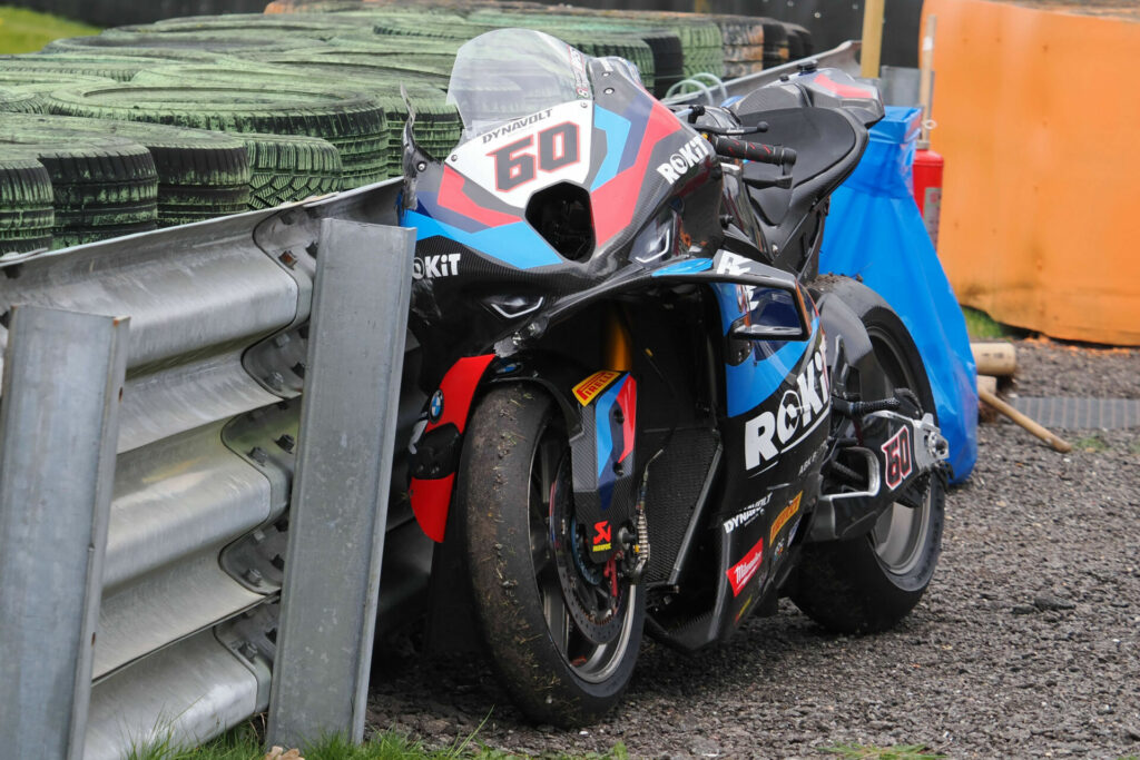 Michael van der Mark's wrecked BMW M 1000 RR. Photo courtesy Dorna.