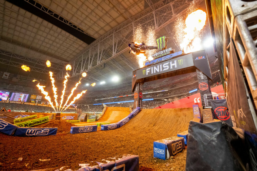 Eli Tomac (1) took the win in Glendale and pulled seven points clear in the points lead with five races remaining in the Supercross season. Photo courtesy Feld Motor Sports, Inc.  