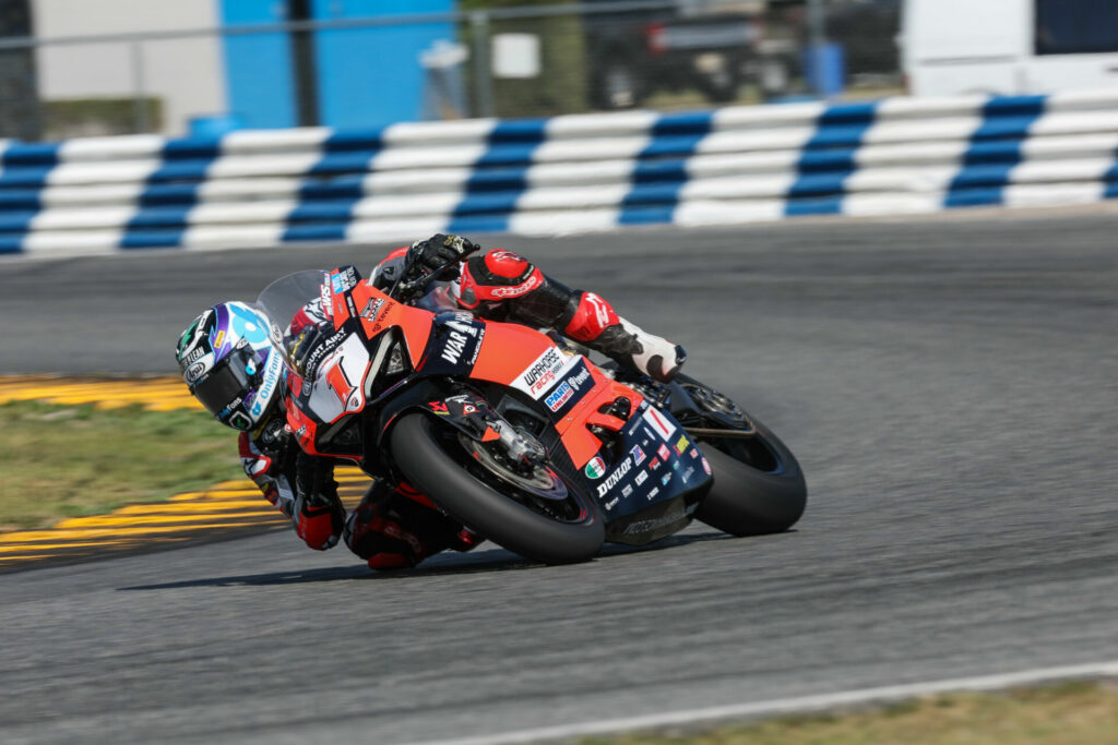 Josh Herrin (1) riding a Ducati Panigale V2 Supersport bike at Daytona. Photo by Brian J. Nelson, courtesy Ducati.