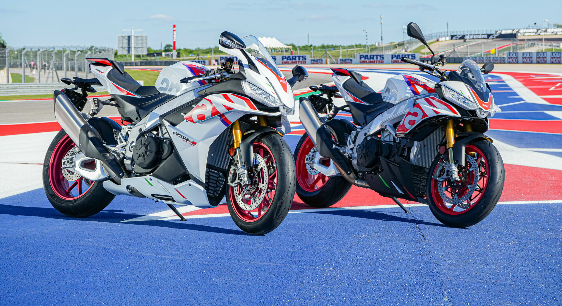 A limited edition Aprilia RSV4 Factory (left) and Tuono V4 Factory (right). Photo courtesy Aprilia.