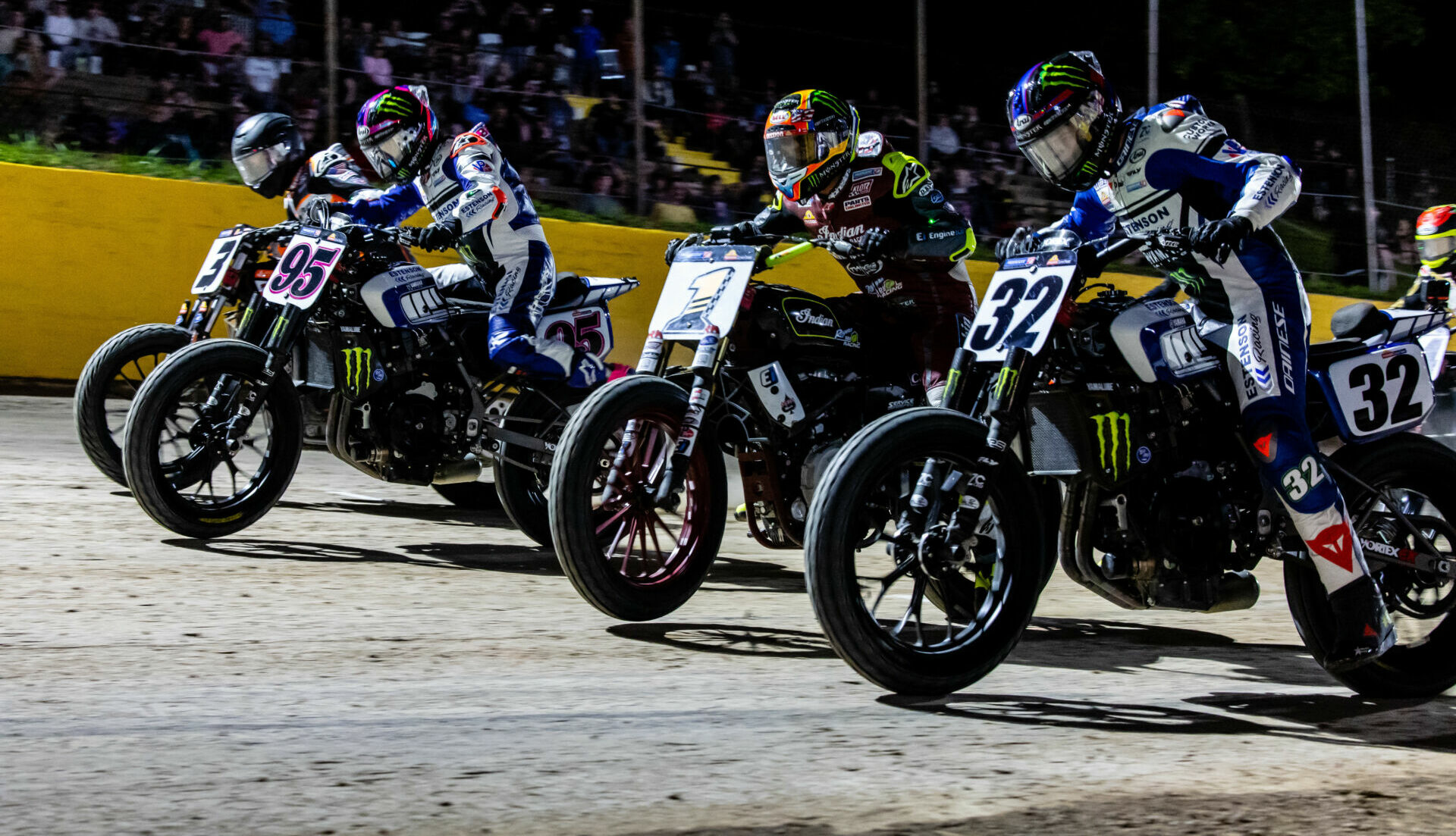 Briar Bauman (3), JD Beach (95), Jared Mees (1), and Dallas Daniels (32) at the Senoia Short Track. Photo by Tim Lester, courtesy AFT.