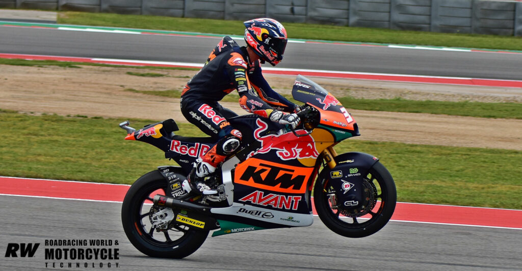 Pedro Acosta (37) was comfortably clear of the pack to top the Moto2 timesheets. Photo by Michael Gougis.