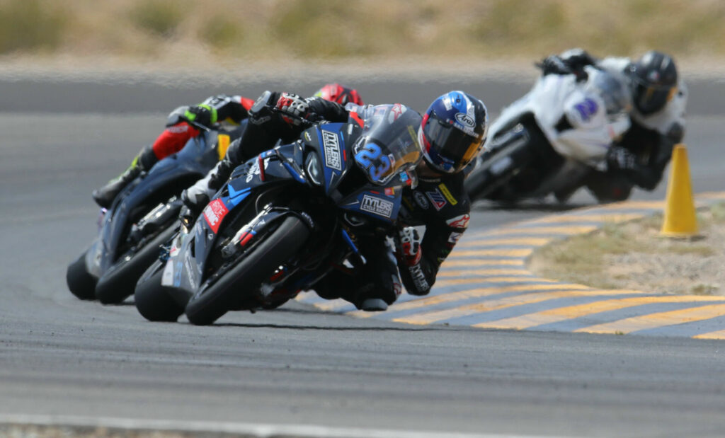 Corey Alexander (23) leads David Anthony (25) and Anthony Norton (2) in the Stock 1000 Shootout. Photo by Caliphotography.com, courtesy CVMA.