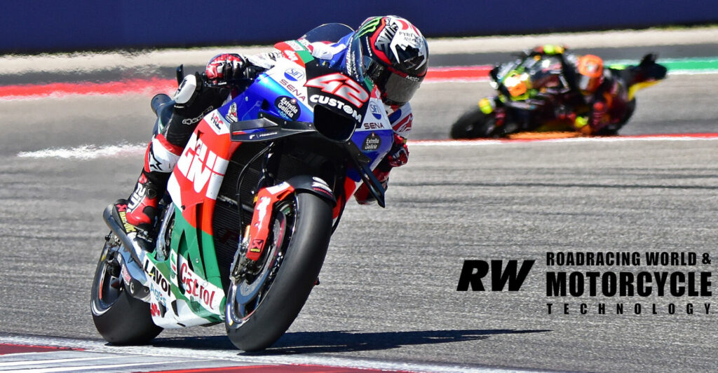 Alex Rins (42) won the MotoGP race at Circuit of The Americas over Luca Marini (10).