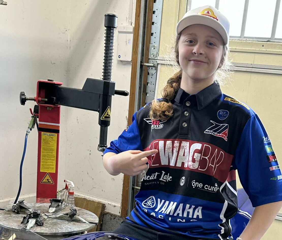 Twins Cup racer Kayla Yaakov sporting her new The WagBar MP13 Racing Team uniform. Photo courtesy The WagBar MP13 Racing Team.