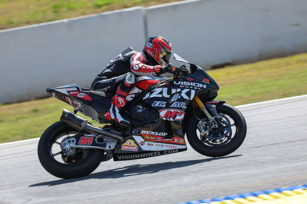 Richie Escalante (54) is showing real promise in Superbike, carding a fifth on Sunday. Photo courtesy Suzuki Motor USA, LLC.