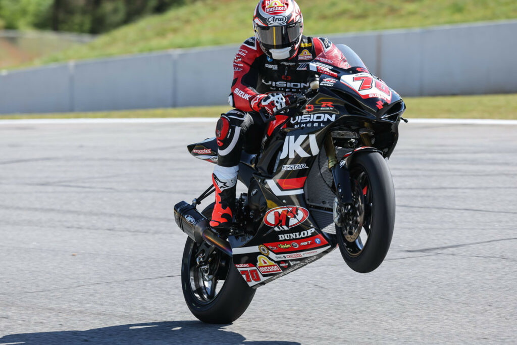 Tyler Scott (70) battled for the lead on Sunday, finishing fourth at Road Atlanta. Photo courtesy Suzuki Motor USA, LLC.