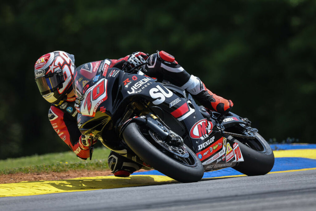 Tyler Scott (70) battled for the Supersport win, finishing second at Road Atlanta Saturday. Photo courtesy Suzuki Motor USA, LLC.