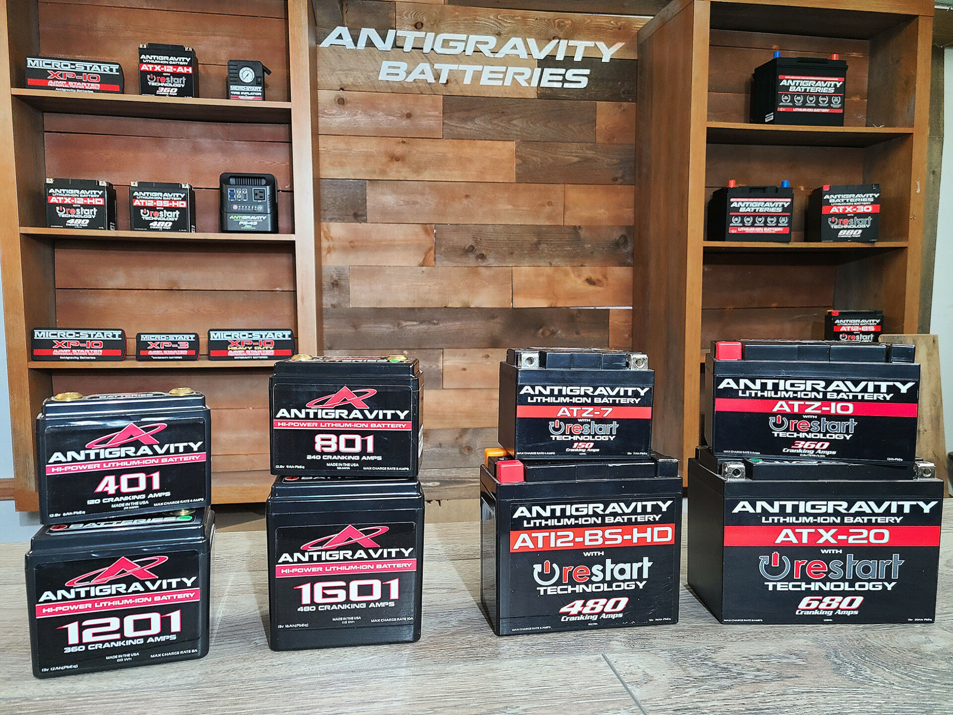 A display of some Antigravity Batteries products. Photo courtesy Antigravity Batteries.