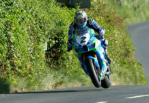 Dean Harrison (2) catches air Wednesday evening at the Isle of Man TT. Photo courtesy Isle of Man TT Press Office.
