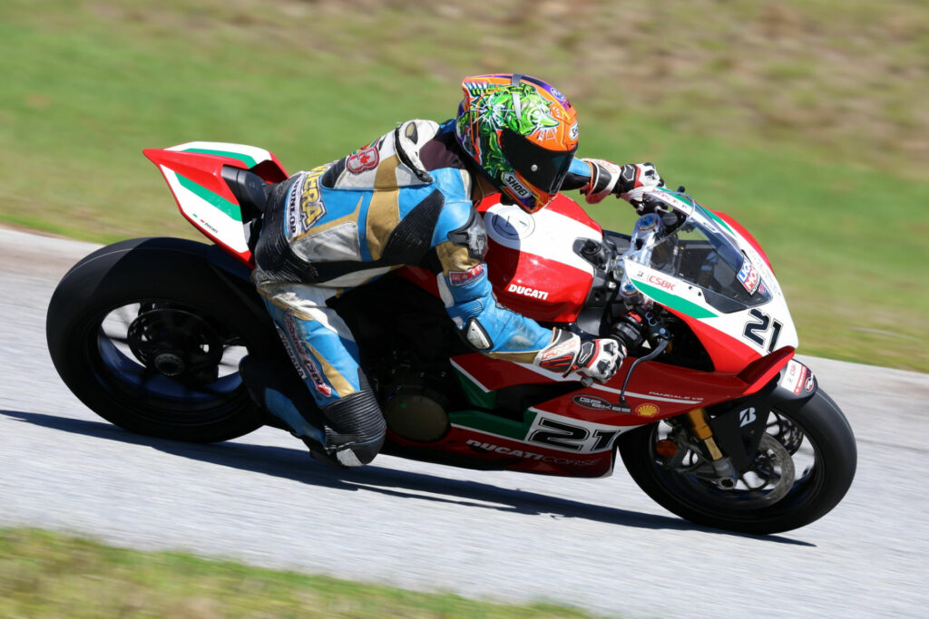 Championship frontrunner Elliot Vieira (officially 33, but pictured here with #1) will pilot a new GP Bikes Ducati in 2023, seen here at the Winter Test in March. Photo by Rob O’Brien, courtesy CSBK.