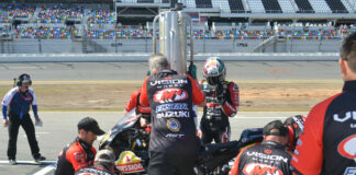 The "extended" MotoAmerica Supersport races require mandatory pit stops, like at the Daytona 200. Photo by David Swarts.