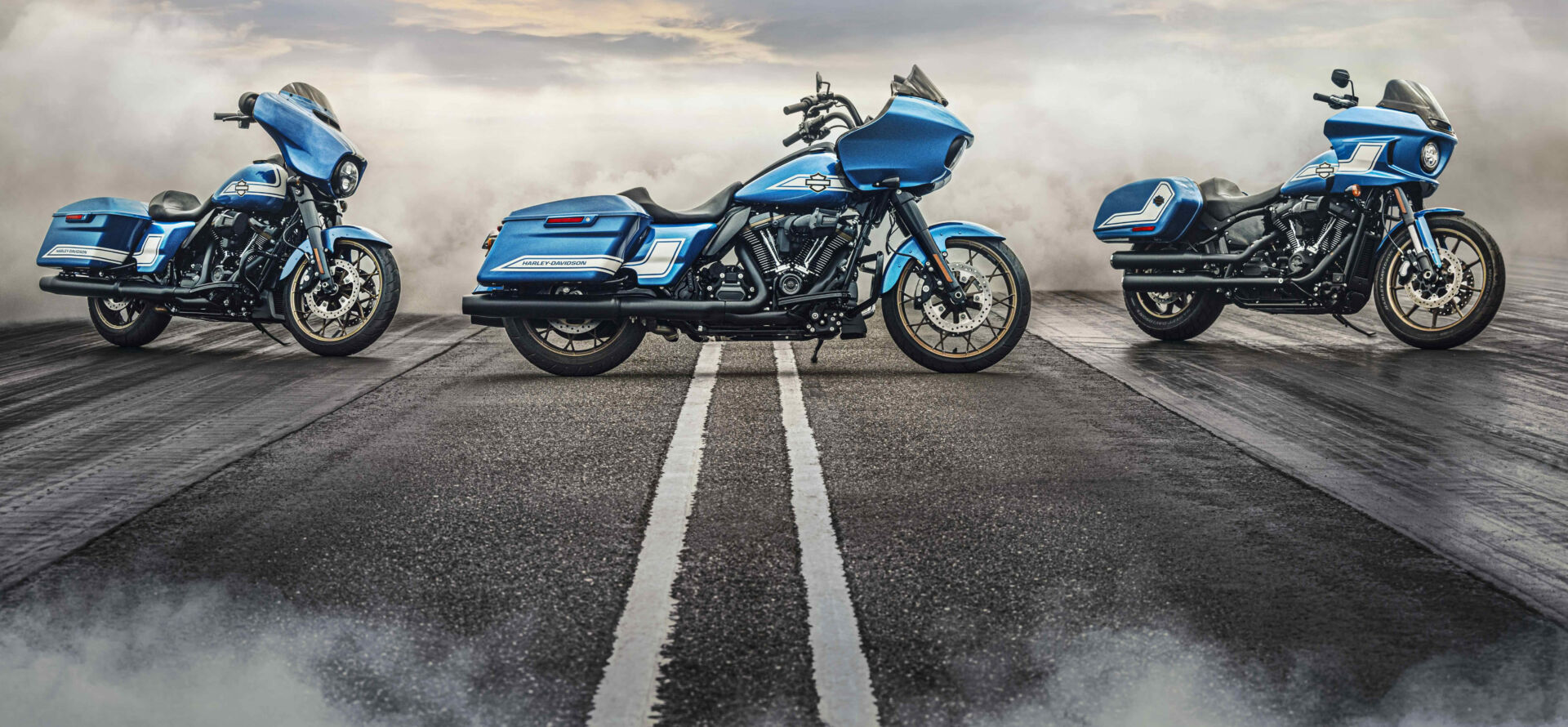 The Harley-Davidson Fast Johnnie Collection (from left) Street Glide ST, Road Glide ST, and Low Rider ST. Photo courtesy Harley-Davidson.