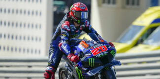 Fabio Quartararo (20) tested a new swingarm and exhaust system. Photo courtesy Dorna.
