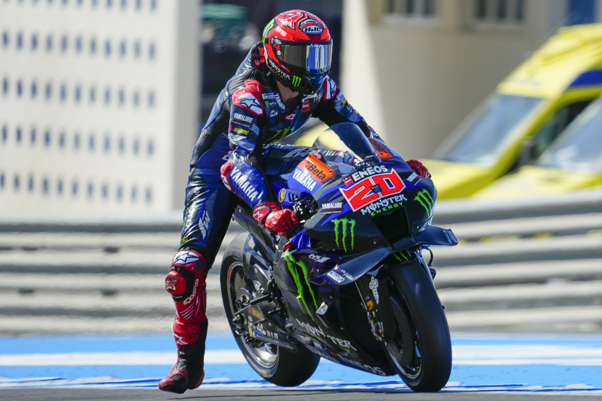 Fabio Quartararo (20) tested a new swingarm and exhaust system. Photo courtesy Dorna.