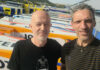 Roadracing World MotoGP Editor and Isle of Man TT winner Mat Oxley (left) and two-time World Championship-winning Crew Chief Peter Bom (right) in the paddock at Jerez. Photo courtesy Mat Oxley.