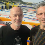 Roadracing World MotoGP Editor and Isle of Man TT winner Mat Oxley (left) and two-time World Championship-winning Crew Chief Peter Bom (right) in the paddock at Jerez. Photo courtesy Mat Oxley.