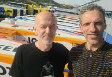 Roadracing World MotoGP Editor and Isle of Man TT winner Mat Oxley (left) and two-time World Championship-winning Crew Chief Peter Bom (right) in the paddock at Jerez. Photo courtesy Mat Oxley.