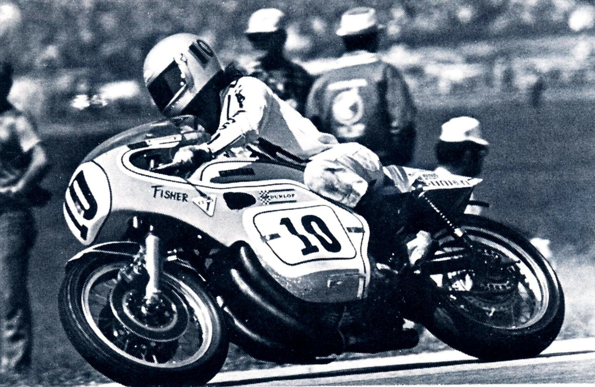 Gary Fisher (10) on the Honda CB750 he raced before switching to a Yamaha DT3 for the Loudon Classic. Photo courtesy Kimberly Rivers.