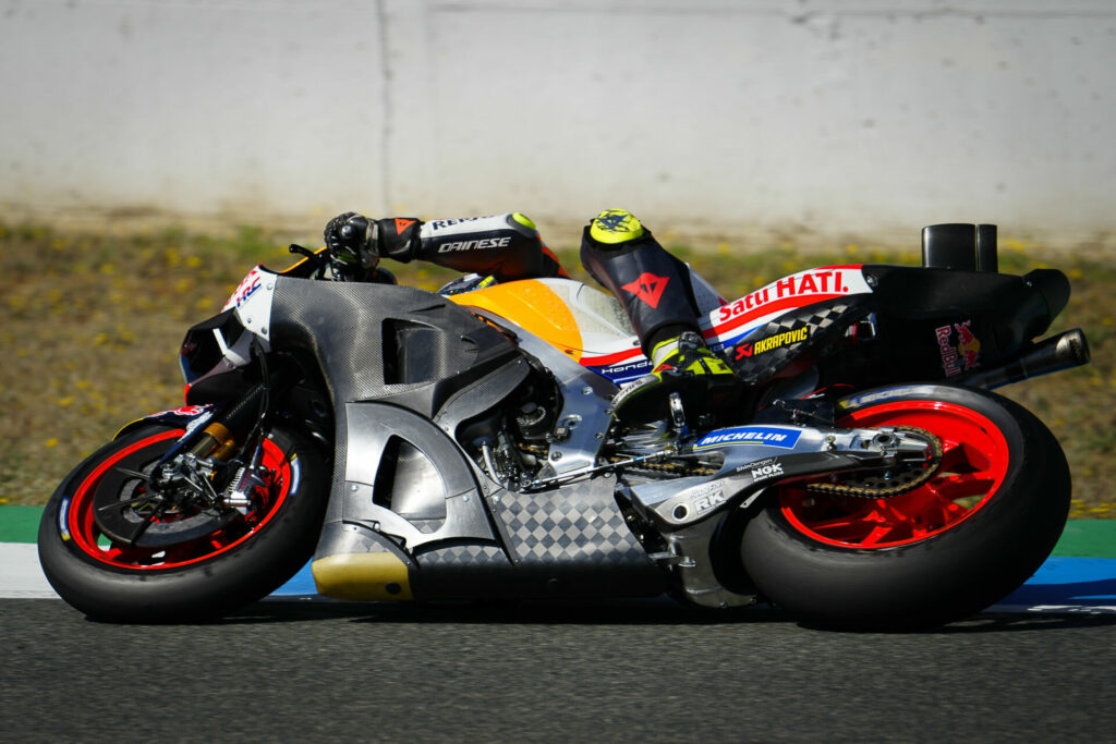 Repsol Honda's Joan Mir tried a new chassis and some new aero ducting. Photo courtesy Dorna.