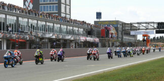 The start of FIM JuniorGP World Championship Race Two at Valencia. Photo courtesy Dorna.