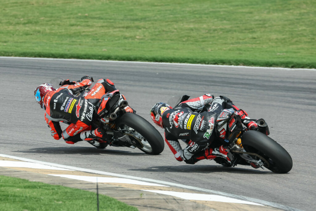 Josh Herrin (left) held off Richie Escalante (right) to finish sixth. Photo by Brian J. Nelson, courtesy MotoAmerica.