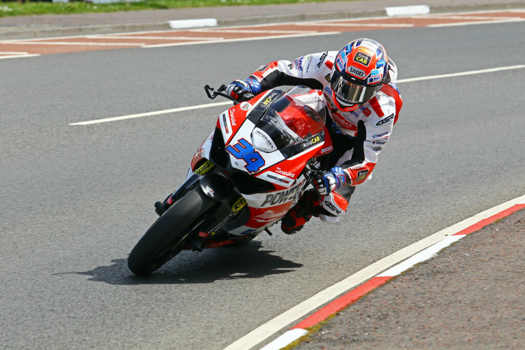 Alastair Seeley on his Powertoolmate Ducati Panigale V2. Photo by Pacemaker Press International, courtesy NW200 Press Office.