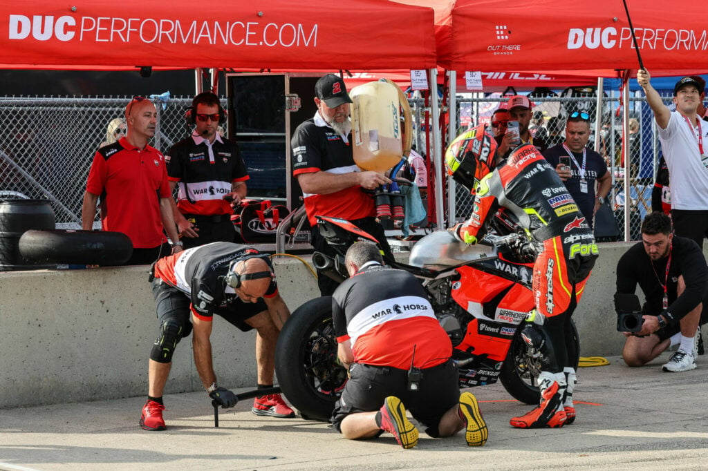 Xavi Fores (12) had no problems in the pits during the "extended" MotoAmerica Supersport race at Barber. Photo by Brian J. Nelson, courtesy MotoAmerica.
