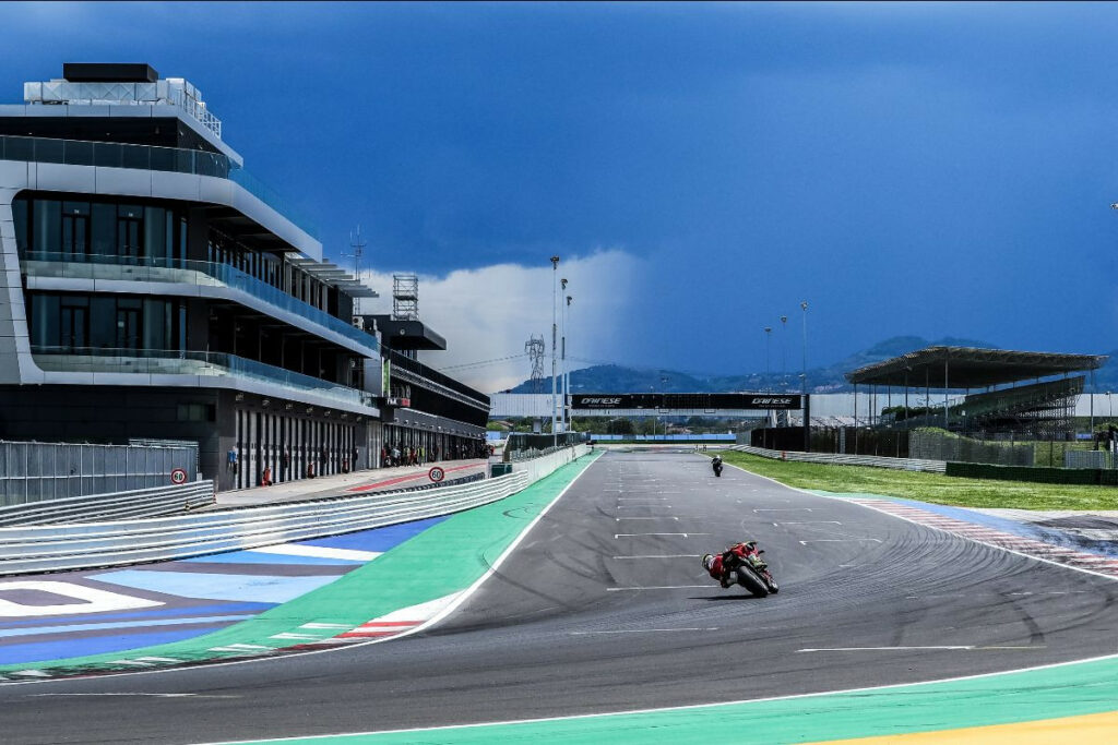 Alvaro Bautista navigating the final corner at Misano World Circuit - Marco Simoncelli during a test earlier this year. Photo courtesy Dorna.