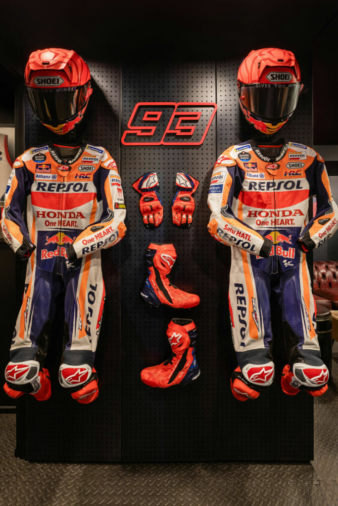 Some of Marc Marquez's riding gear decorates the entry. Photo by David Vilanova, courtesy Airbnb.