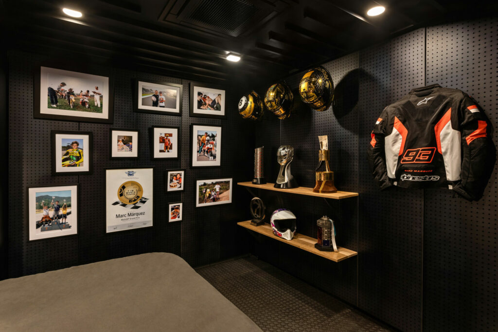 Another view of the sleeping area showing some of the memorabilia on display. Photo by David Vilanova, courtesy Airbnb.