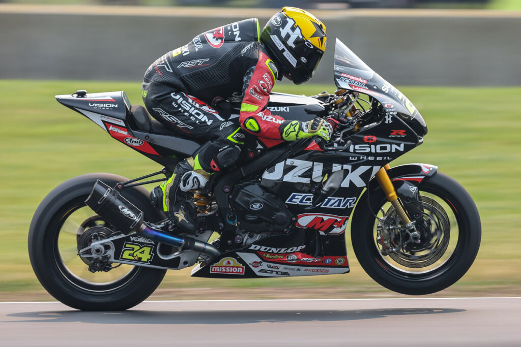 Toni Elias (24) ends his career with a top-five finish in Race 2. Photo courtesy Suzuki Motor USA, LLC.