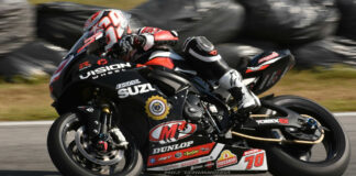 Tyler Scott (70) riding a Suzuki GSX-R750 in MotoAmerica Supersport competition. Photo by Colin Fraser.